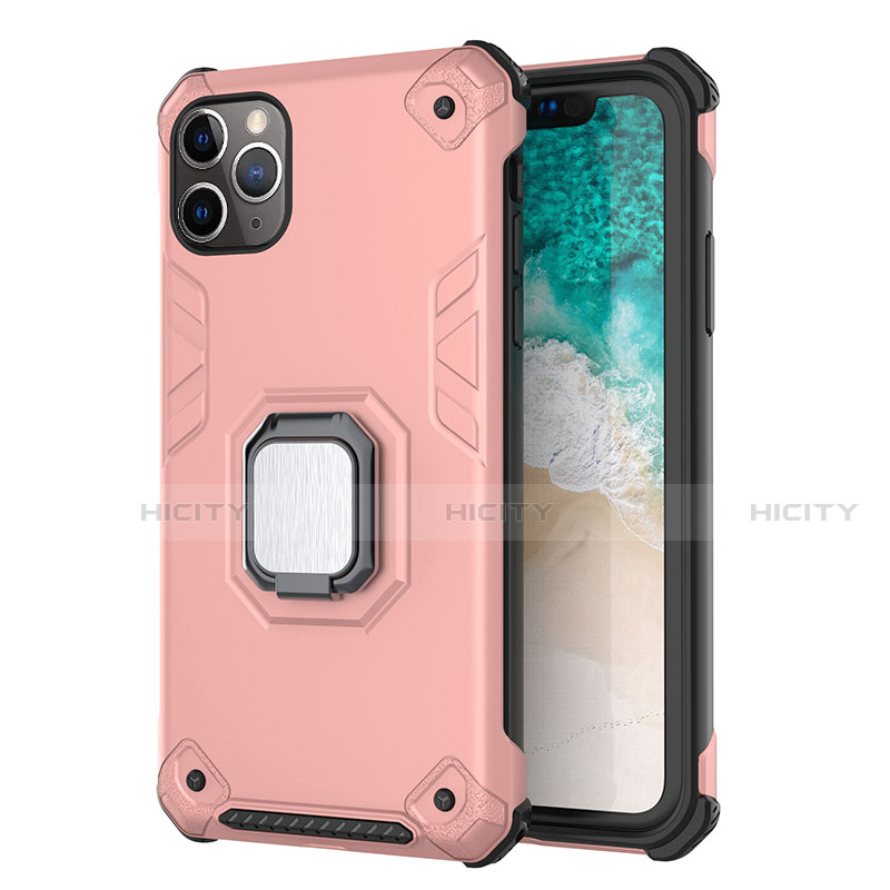 Coque Contour Silicone et Plastique Housse Etui Mat avec Magnetique Support Z01 pour Apple iPhone 11 Pro Or Rose Plus