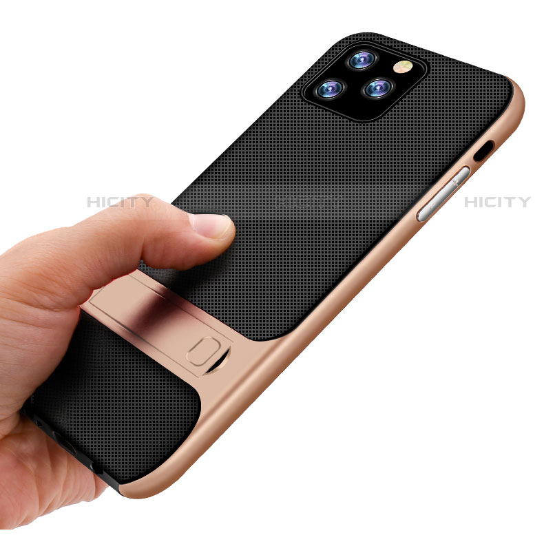 Coque Contour Silicone et Plastique Housse Etui Mat avec Support A01 pour Apple iPhone 11 Pro Plus