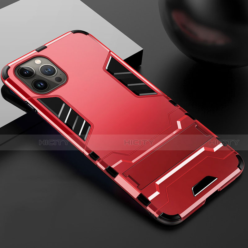 Coque Contour Silicone et Plastique Housse Etui Mat avec Support A01 pour Apple iPhone 13 Pro Rouge Plus