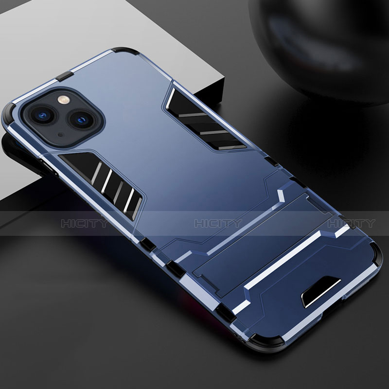 Coque Contour Silicone et Plastique Housse Etui Mat avec Support A01 pour Apple iPhone 14 Plus Bleu Plus