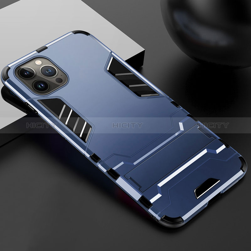 Coque Contour Silicone et Plastique Housse Etui Mat avec Support A01 pour Apple iPhone 14 Pro Bleu Plus