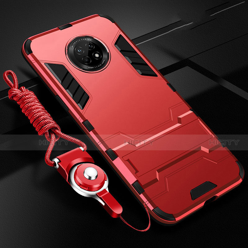 Coque Contour Silicone et Plastique Housse Etui Mat avec Support A01 pour Huawei Enjoy 20 Plus 5G Rouge Plus