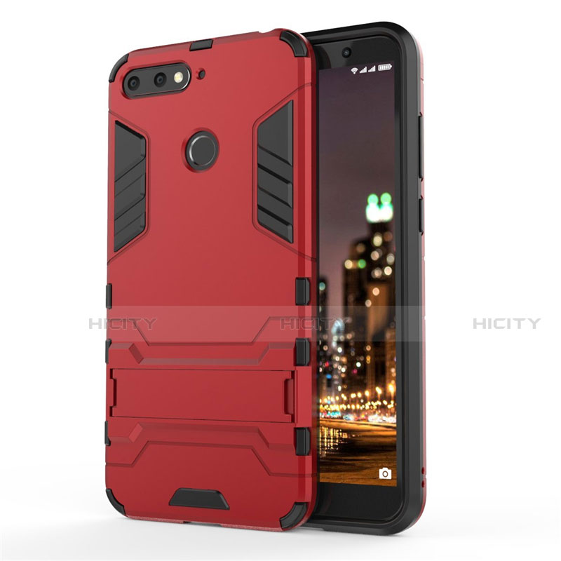 Coque Contour Silicone et Plastique Housse Etui Mat avec Support A01 pour Huawei Enjoy 8e Rouge Plus