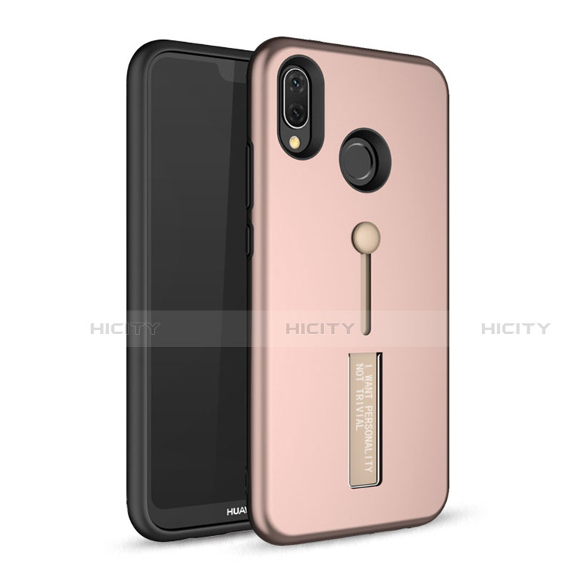 Coque Contour Silicone et Plastique Housse Etui Mat avec Support A01 pour Huawei Nova 3e Or Rose Plus