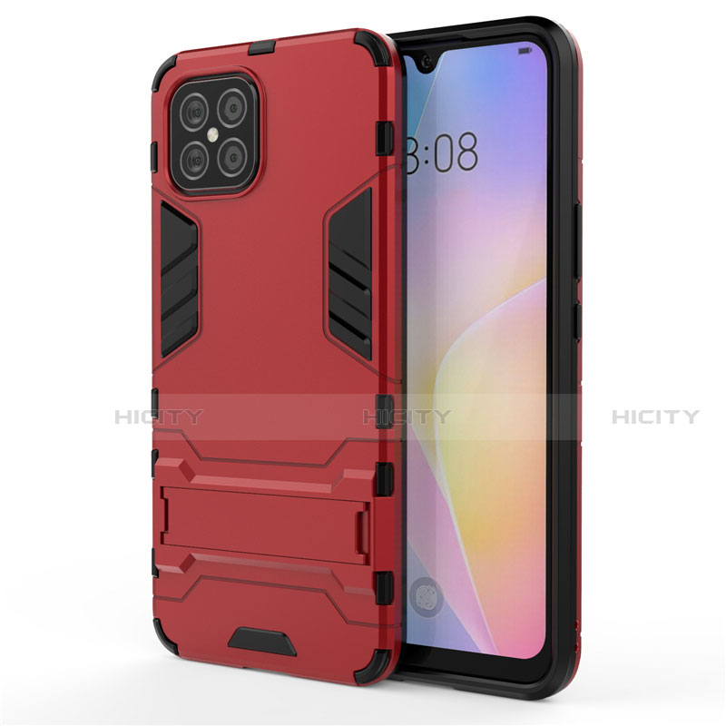 Coque Contour Silicone et Plastique Housse Etui Mat avec Support A01 pour Huawei Nova 8 SE 5G Rouge Plus