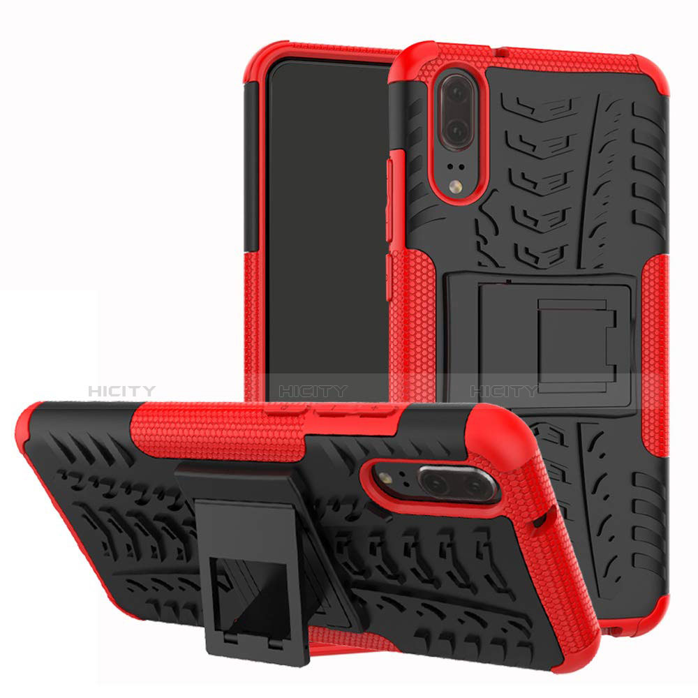 Coque Contour Silicone et Plastique Housse Etui Mat avec Support A01 pour Huawei P20 Rouge Plus