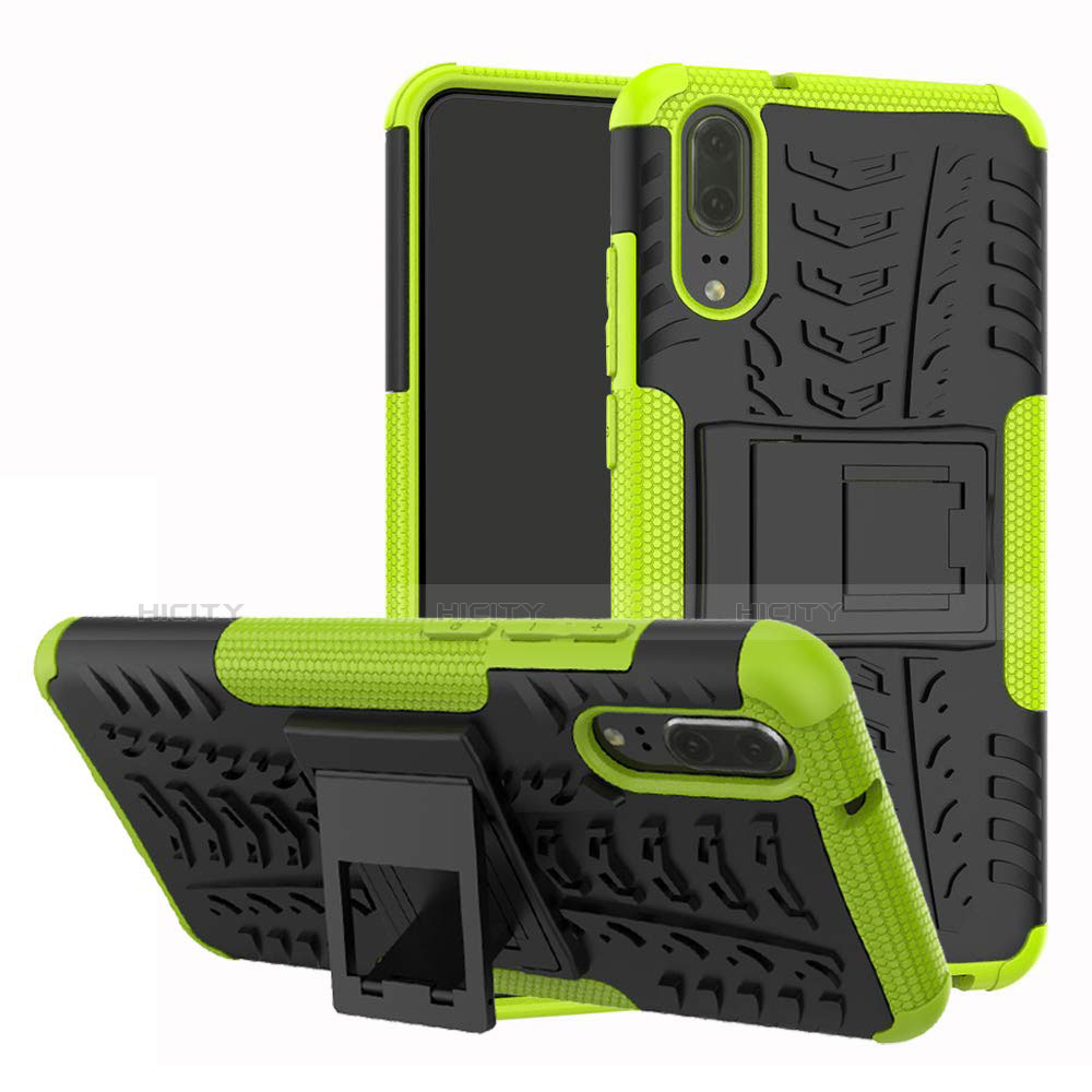 Coque Contour Silicone et Plastique Housse Etui Mat avec Support A01 pour Huawei P20 Vert Plus