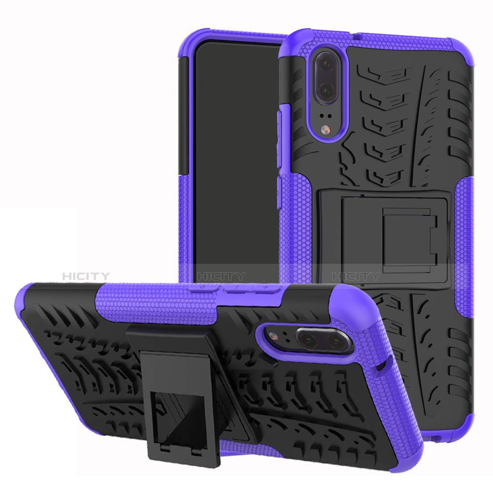 Coque Contour Silicone et Plastique Housse Etui Mat avec Support A01 pour Huawei P20 Violet Plus