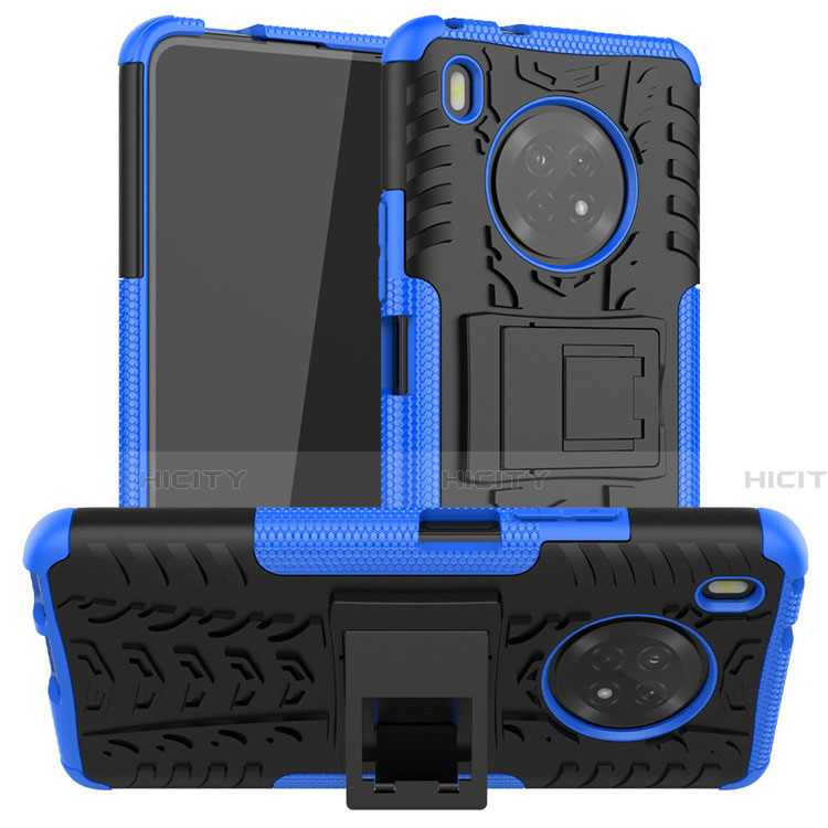 Coque Contour Silicone et Plastique Housse Etui Mat avec Support A01 pour Huawei Y9a Bleu Plus