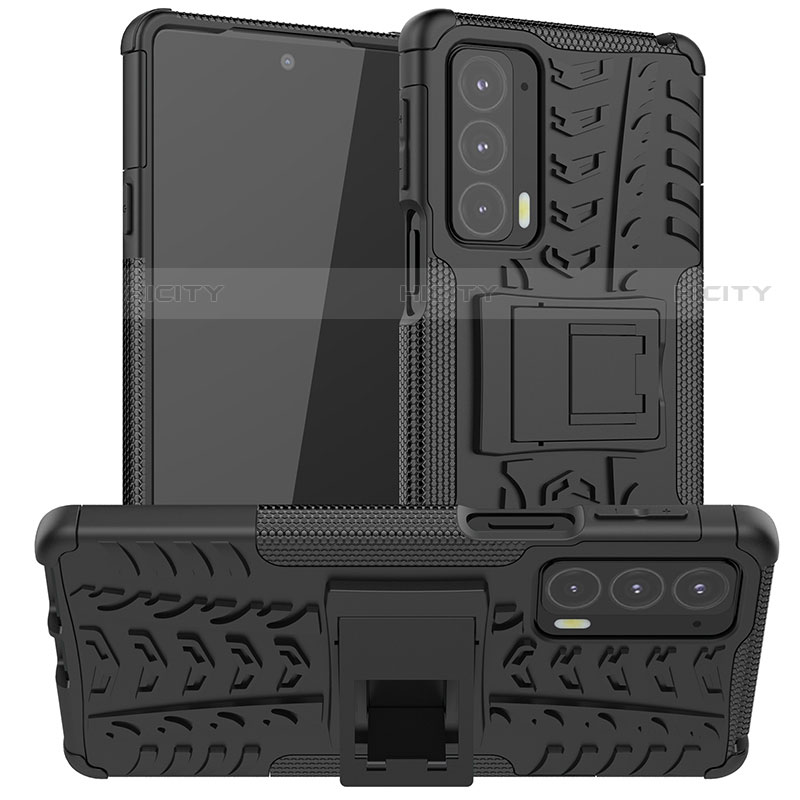 Coque Contour Silicone et Plastique Housse Etui Mat avec Support A01 pour Motorola Moto Edge 20 5G Noir Plus