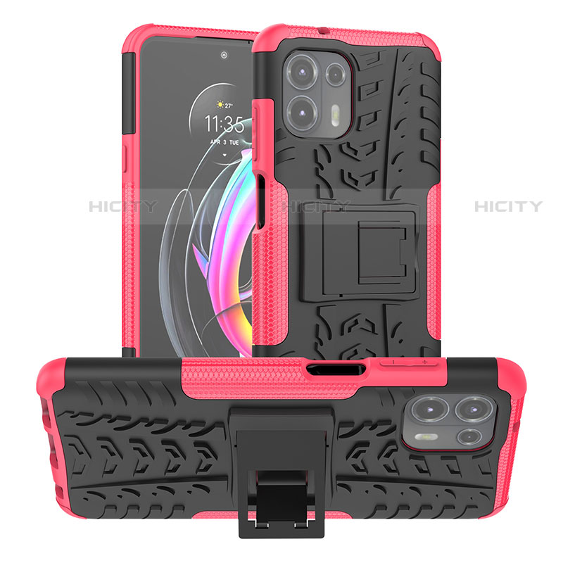 Coque Contour Silicone et Plastique Housse Etui Mat avec Support A01 pour Motorola Moto Edge 20 Lite 5G Rose Rouge Plus