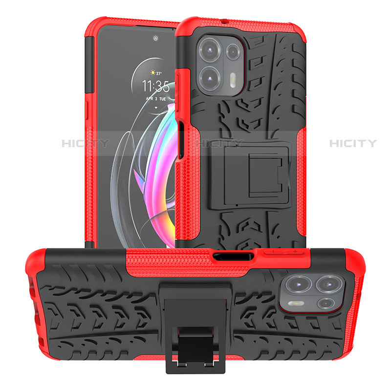 Coque Contour Silicone et Plastique Housse Etui Mat avec Support A01 pour Motorola Moto Edge 20 Lite 5G Rouge Plus