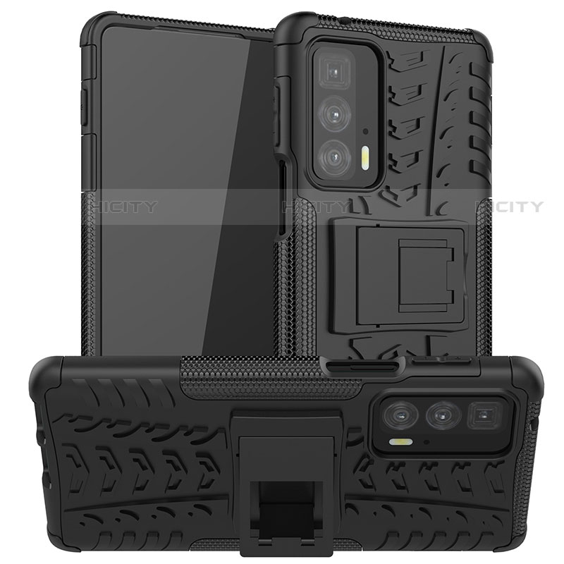 Coque Contour Silicone et Plastique Housse Etui Mat avec Support A01 pour Motorola Moto Edge 20 Pro 5G Noir Plus