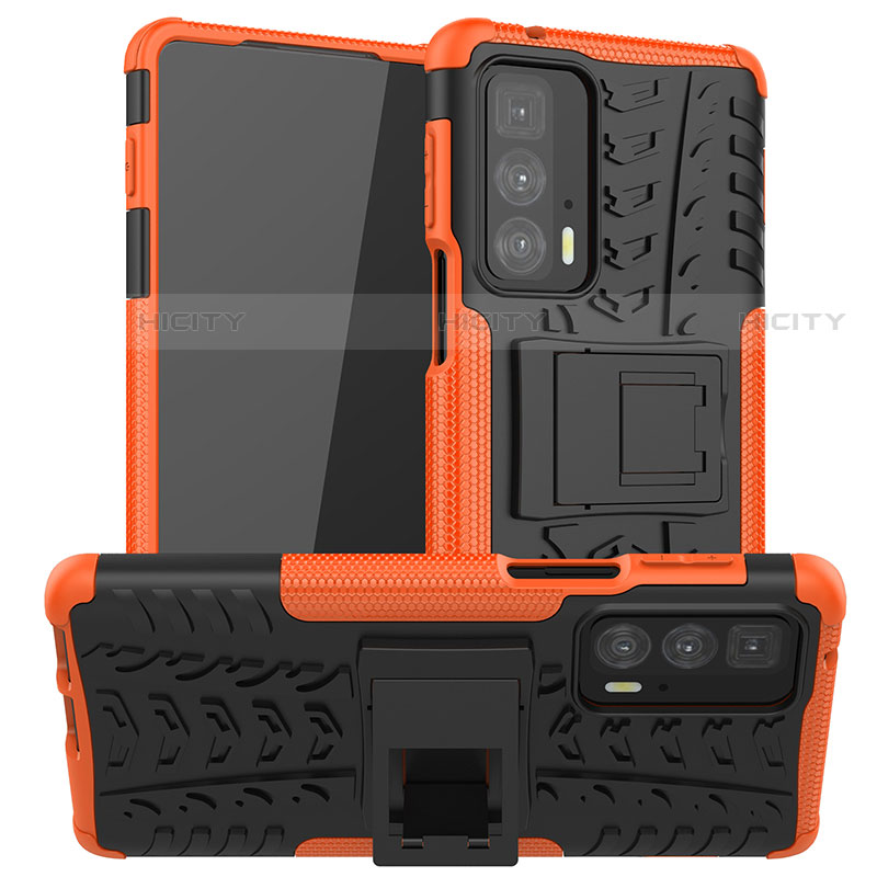 Coque Contour Silicone et Plastique Housse Etui Mat avec Support A01 pour Motorola Moto Edge 20 Pro 5G Orange Plus