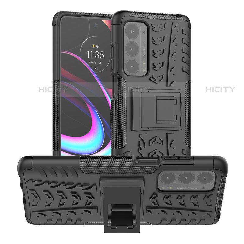 Coque Contour Silicone et Plastique Housse Etui Mat avec Support A01 pour Motorola Moto Edge (2021) 5G Noir Plus