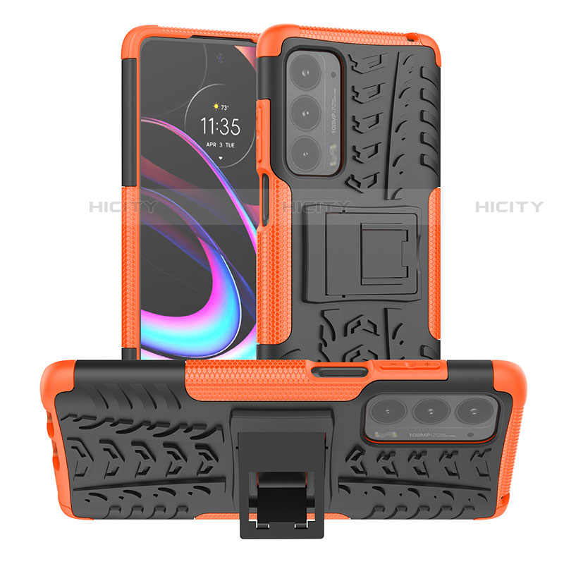 Coque Contour Silicone et Plastique Housse Etui Mat avec Support A01 pour Motorola Moto Edge (2021) 5G Orange Plus