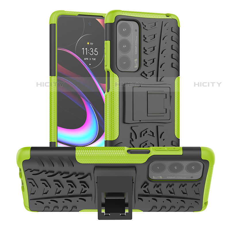 Coque Contour Silicone et Plastique Housse Etui Mat avec Support A01 pour Motorola Moto Edge (2021) 5G Vert Plus