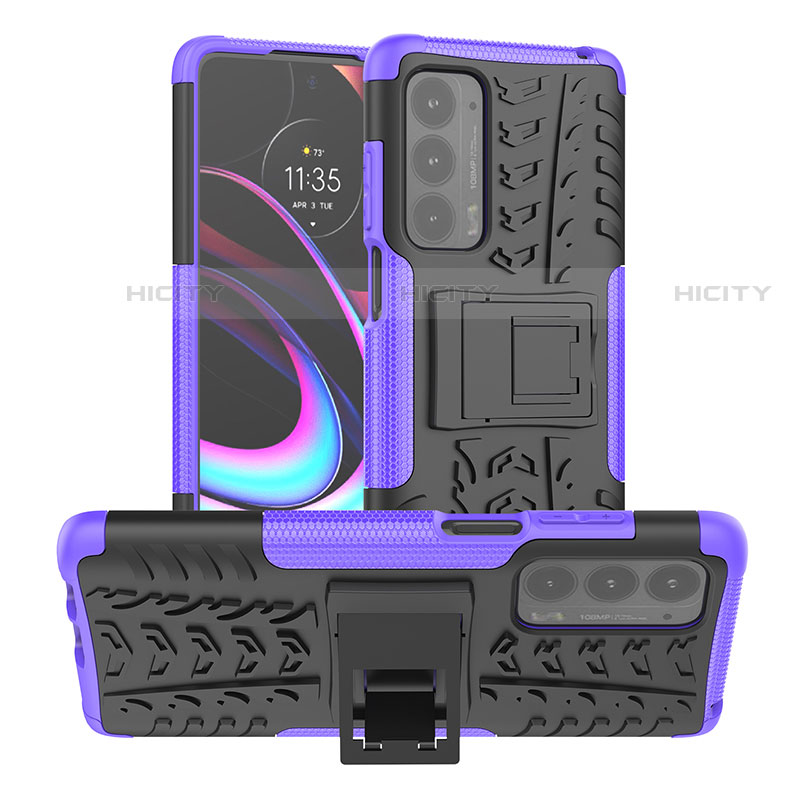 Coque Contour Silicone et Plastique Housse Etui Mat avec Support A01 pour Motorola Moto Edge (2021) 5G Violet Plus