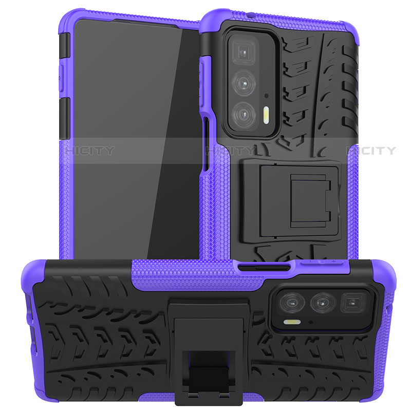 Coque Contour Silicone et Plastique Housse Etui Mat avec Support A01 pour Motorola Moto Edge S Pro 5G Violet Plus