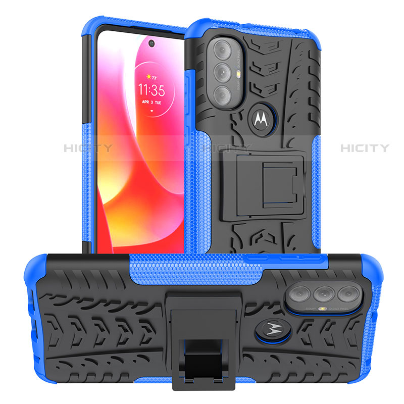 Coque Contour Silicone et Plastique Housse Etui Mat avec Support A01 pour Motorola Moto G Play (2023) Bleu Plus