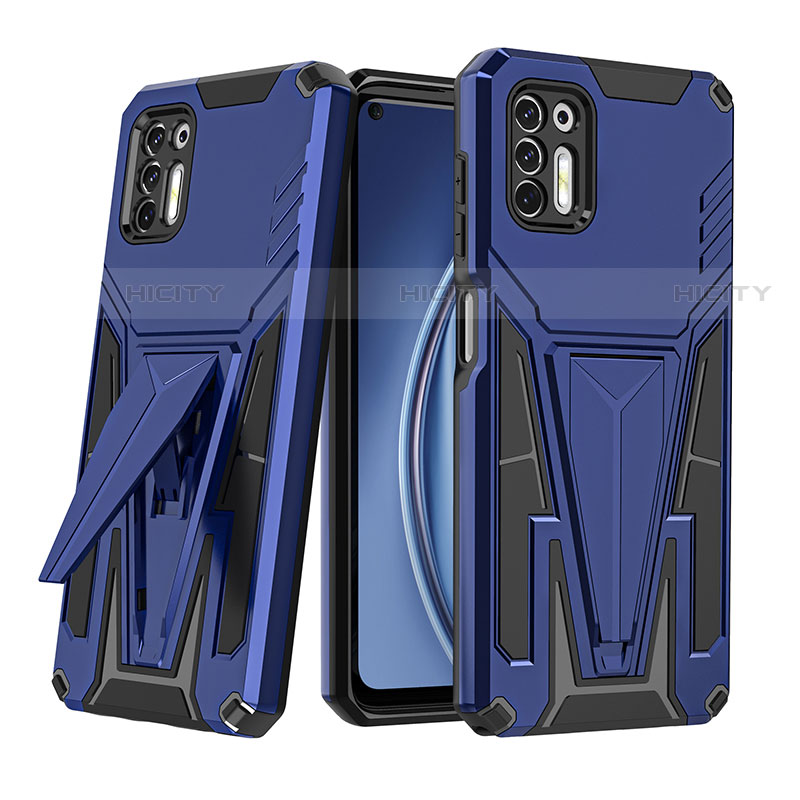 Coque Contour Silicone et Plastique Housse Etui Mat avec Support A01 pour Motorola Moto G Stylus (2021) Bleu Plus