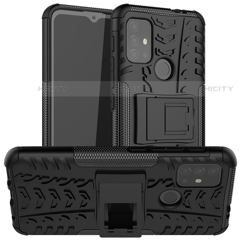 Coque Contour Silicone et Plastique Housse Etui Mat avec Support A01 pour Motorola Moto G10 Noir Plus