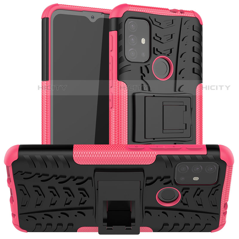 Coque Contour Silicone et Plastique Housse Etui Mat avec Support A01 pour Motorola Moto G10 Rose Rouge Plus