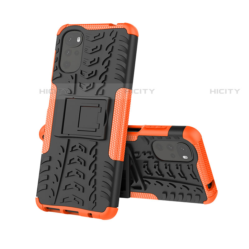 Coque Contour Silicone et Plastique Housse Etui Mat avec Support A01 pour Motorola Moto G22 Orange Plus