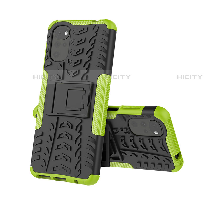 Coque Contour Silicone et Plastique Housse Etui Mat avec Support A01 pour Motorola Moto G22 Vert Plus