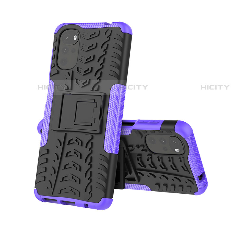 Coque Contour Silicone et Plastique Housse Etui Mat avec Support A01 pour Motorola Moto G22 Violet Plus