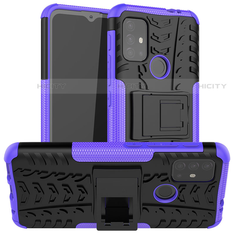 Coque Contour Silicone et Plastique Housse Etui Mat avec Support A01 pour Motorola Moto G30 Violet Plus