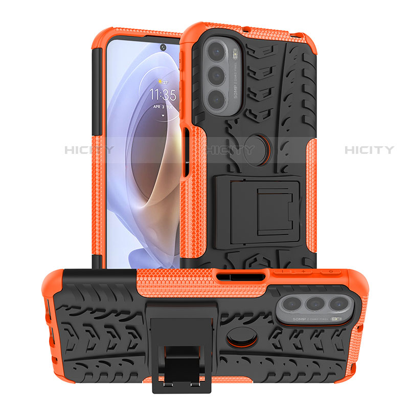 Coque Contour Silicone et Plastique Housse Etui Mat avec Support A01 pour Motorola Moto G31 Orange Plus