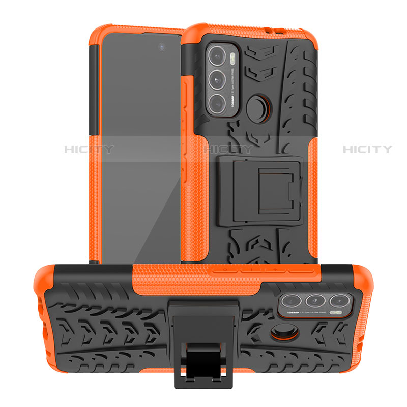 Coque Contour Silicone et Plastique Housse Etui Mat avec Support A01 pour Motorola Moto G40 Fusion Orange Plus