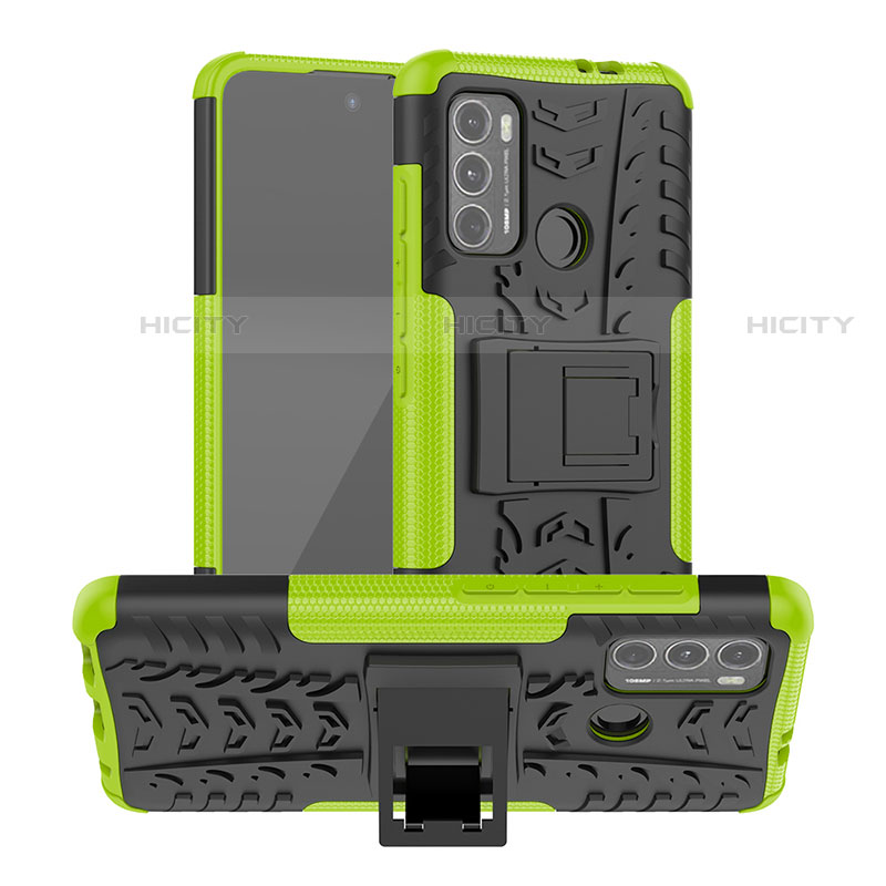 Coque Contour Silicone et Plastique Housse Etui Mat avec Support A01 pour Motorola Moto G40 Fusion Vert Plus