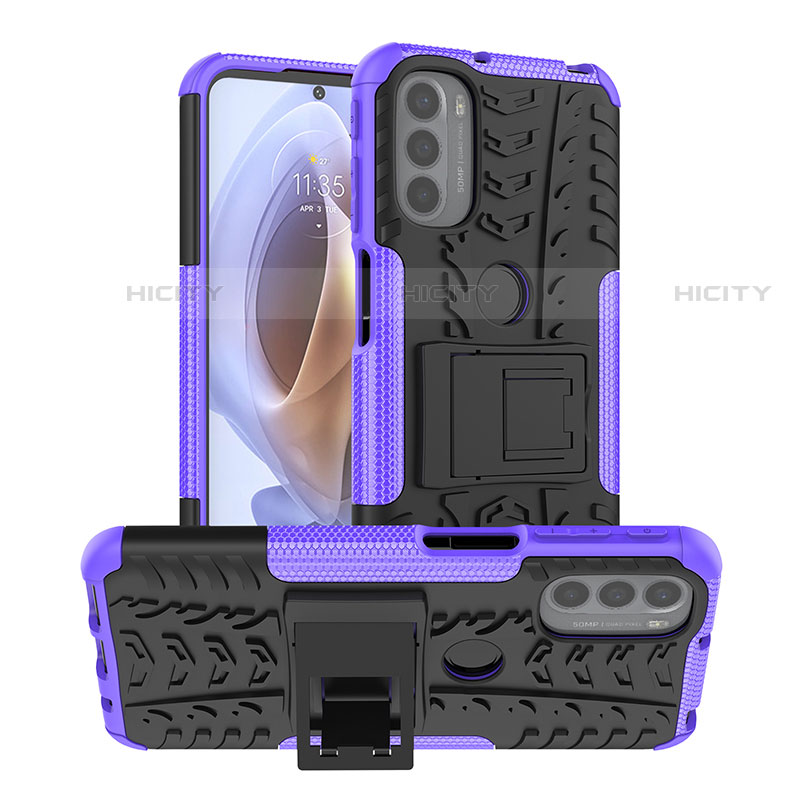 Coque Contour Silicone et Plastique Housse Etui Mat avec Support A01 pour Motorola Moto G41 Violet Plus