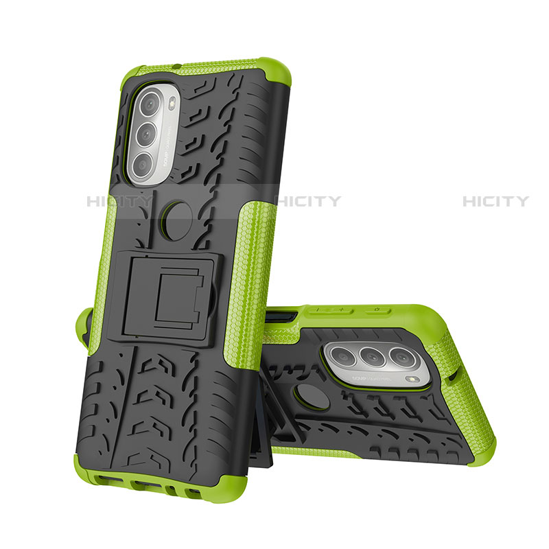 Coque Contour Silicone et Plastique Housse Etui Mat avec Support A01 pour Motorola Moto G51 5G Vert Plus