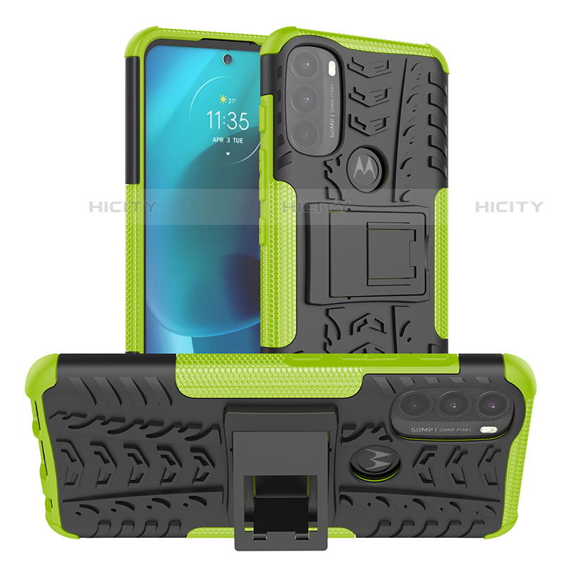 Coque Contour Silicone et Plastique Housse Etui Mat avec Support A01 pour Motorola Moto G71 5G Vert Plus