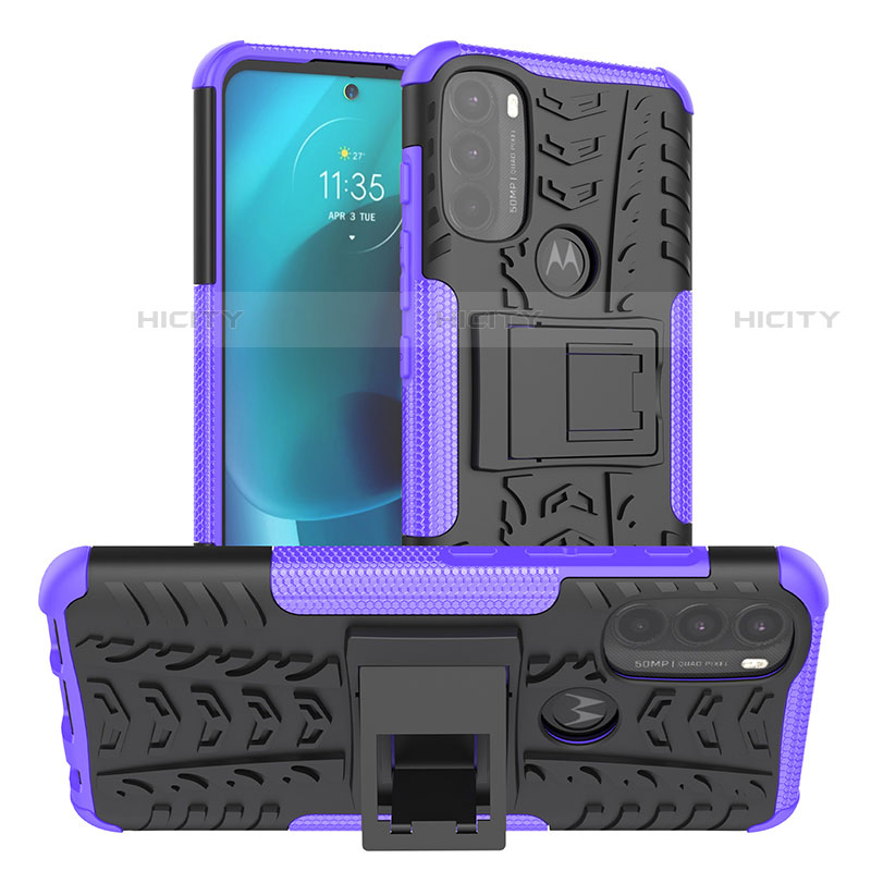 Coque Contour Silicone et Plastique Housse Etui Mat avec Support A01 pour Motorola Moto G71 5G Violet Plus