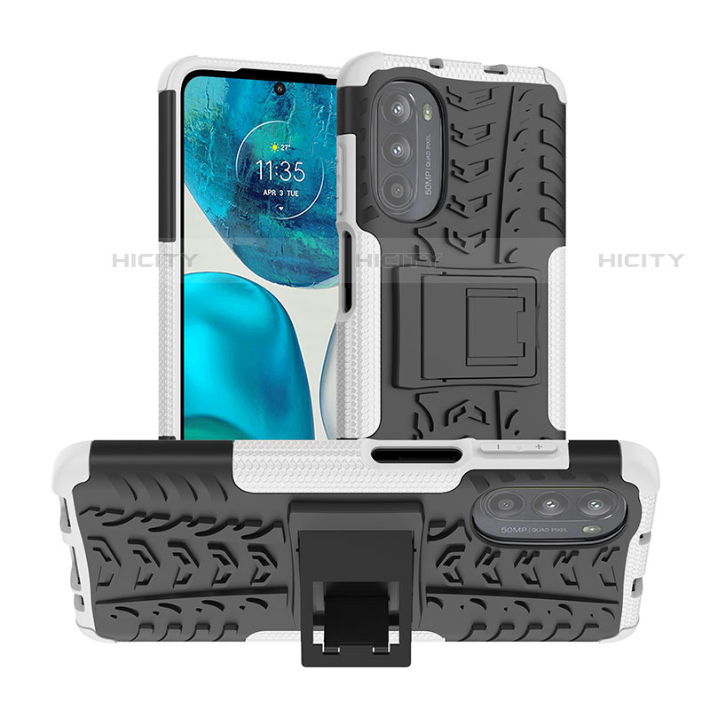 Coque Contour Silicone et Plastique Housse Etui Mat avec Support A01 pour Motorola Moto G82 5G Blanc Plus