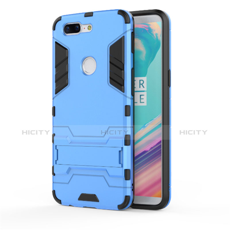 Coque Contour Silicone et Plastique Housse Etui Mat avec Support A01 pour OnePlus 5T A5010 Bleu Ciel Plus