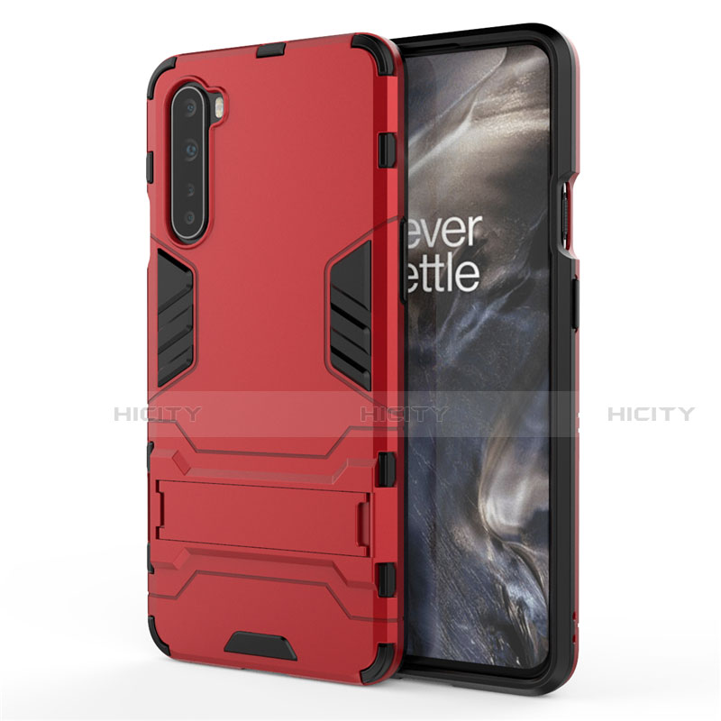 Coque Contour Silicone et Plastique Housse Etui Mat avec Support A01 pour OnePlus Nord Rouge Plus