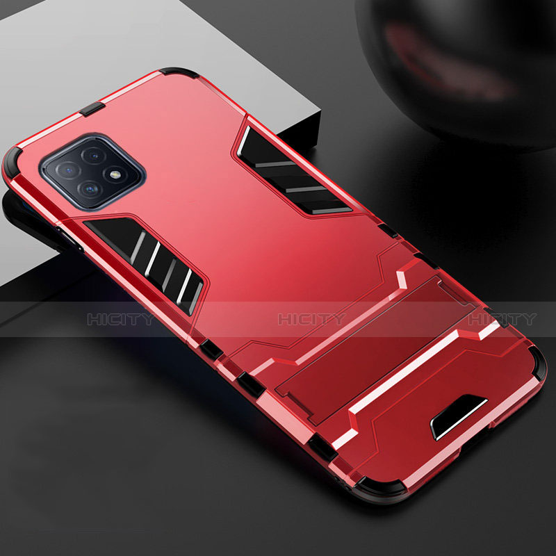 Coque Contour Silicone et Plastique Housse Etui Mat avec Support A01 pour Oppo A72 5G Rouge Plus