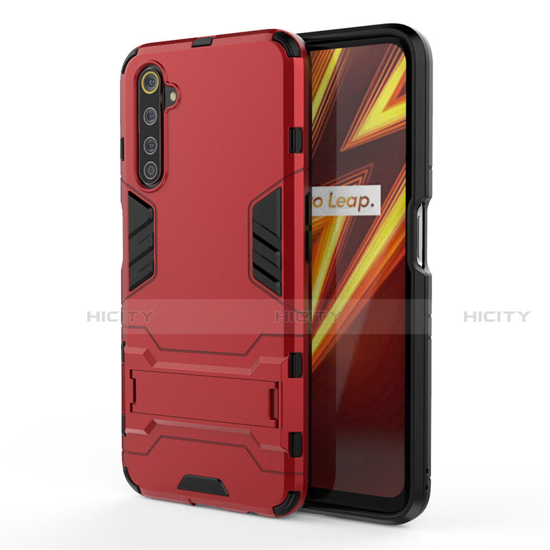 Coque Contour Silicone et Plastique Housse Etui Mat avec Support A01 pour Realme 6 Pro Rouge Plus