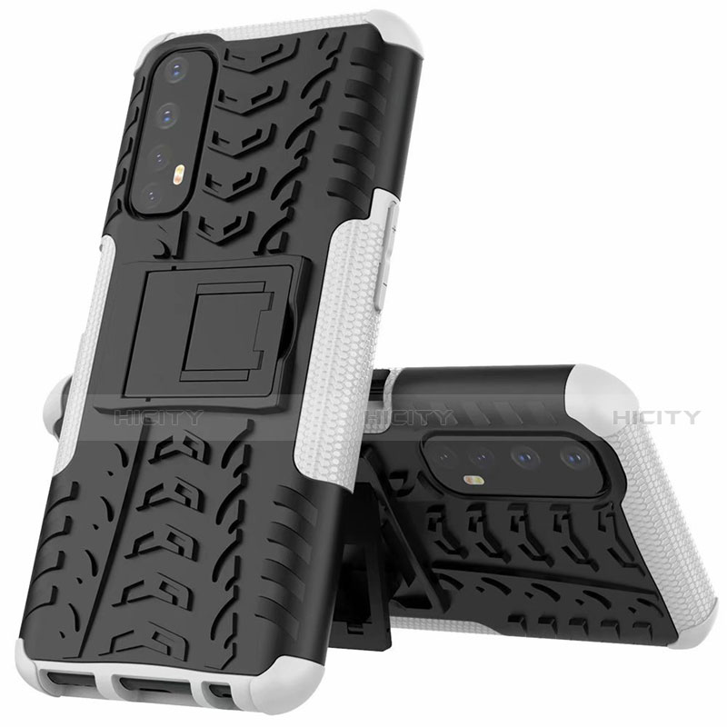 Coque Contour Silicone et Plastique Housse Etui Mat avec Support A01 pour Realme 7 Blanc Plus