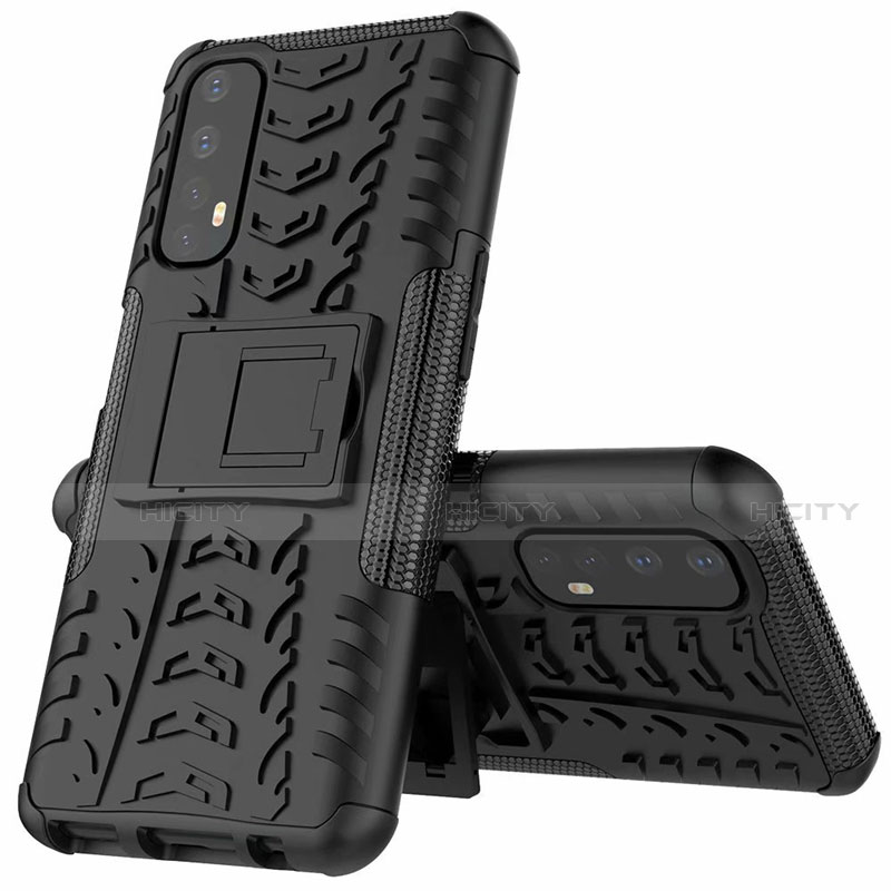 Coque Contour Silicone et Plastique Housse Etui Mat avec Support A01 pour Realme 7 Noir Plus