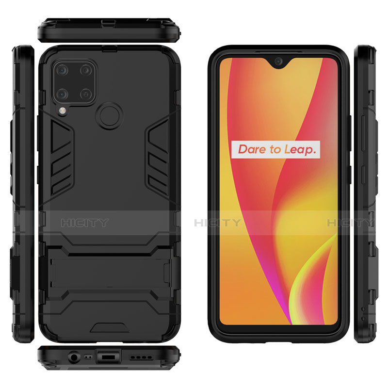 Coque Contour Silicone et Plastique Housse Etui Mat avec Support A01 pour Realme C15 Plus