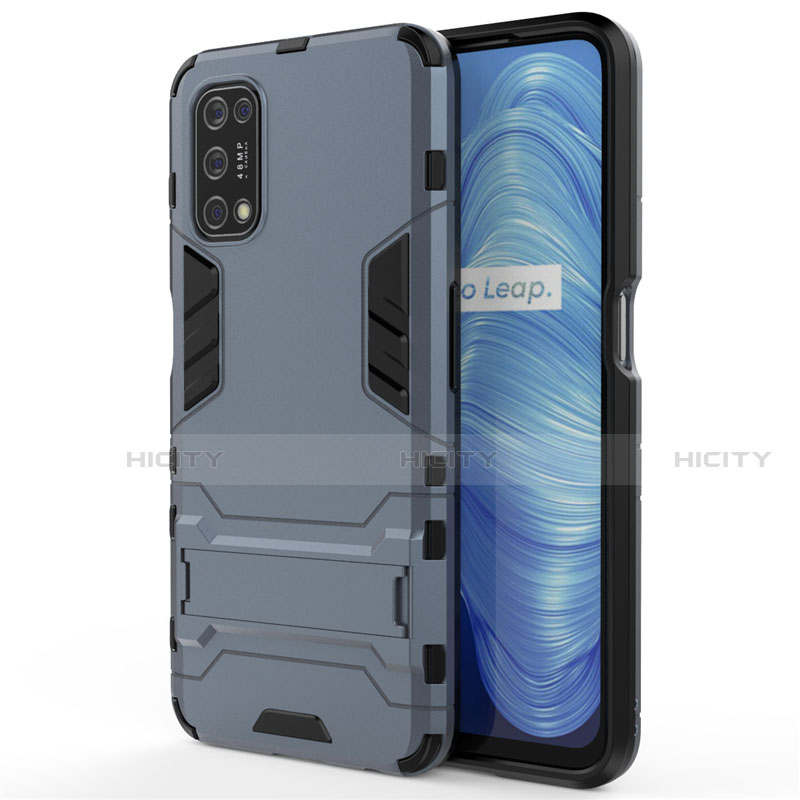 Coque Contour Silicone et Plastique Housse Etui Mat avec Support A01 pour Realme Narzo 30 Pro 5G Bleu Plus