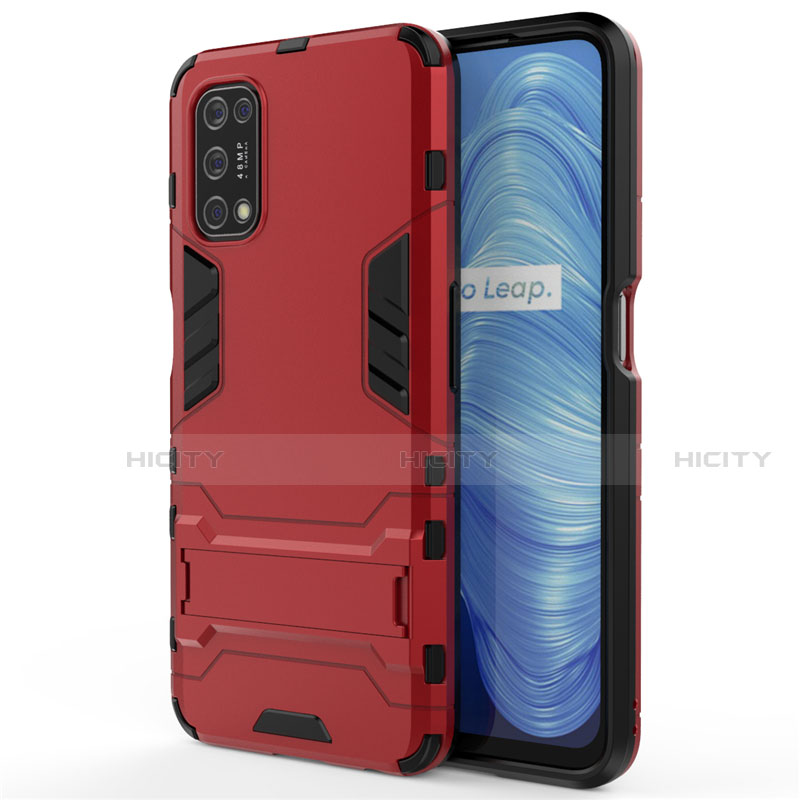 Coque Contour Silicone et Plastique Housse Etui Mat avec Support A01 pour Realme Narzo 30 Pro 5G Rouge Plus