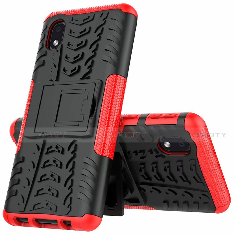 Coque Contour Silicone et Plastique Housse Etui Mat avec Support A01 pour Samsung Galaxy A01 Core Rouge Plus