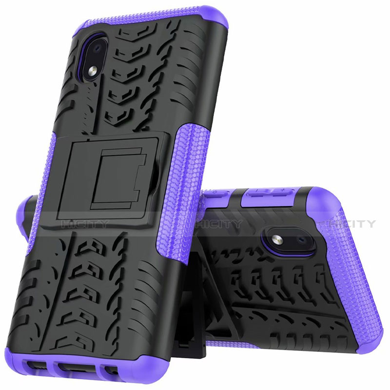 Coque Contour Silicone et Plastique Housse Etui Mat avec Support A01 pour Samsung Galaxy A01 Core Violet Plus